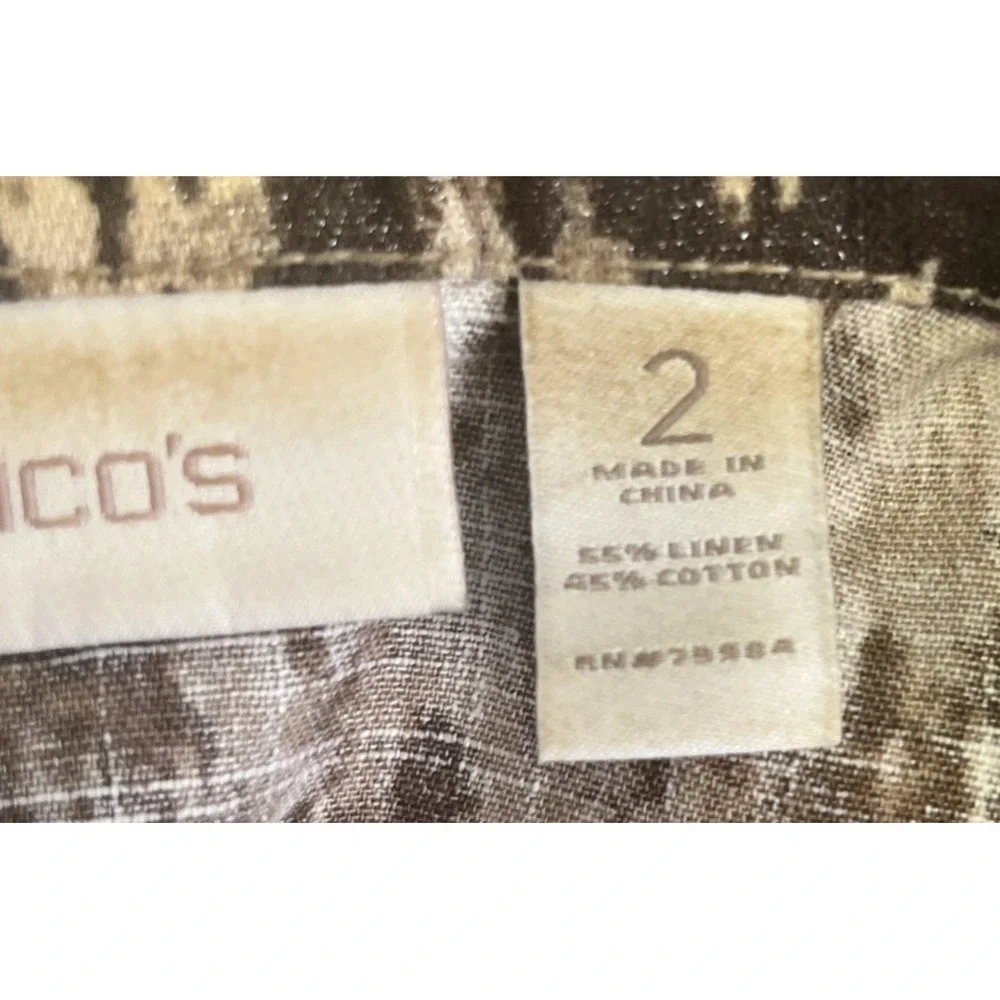 Chico's Sz Large (Chicos =2) 10/12 Earth Tone Pattern‎ Blazer Button Up Jacket